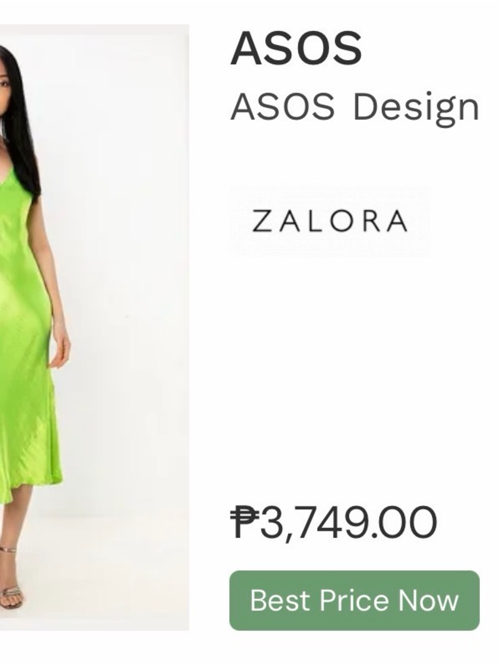 ASOS Lime Green V-Neck Satin Midi Dress - Picture 6 of 6